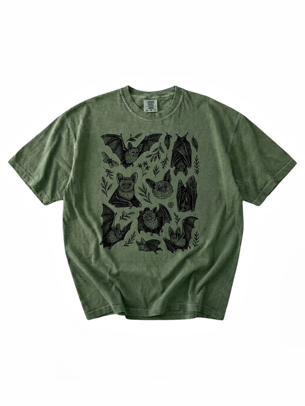 Comfort Colors 1717 Heavyweight Garment-Dyed T-Shirt - Bat Botanical Print